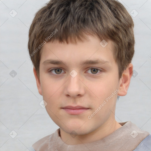 Neutral white child male with short  brown hair and grey eyes