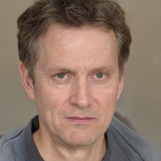 Neutral white middle-aged male with short  brown hair and brown eyes