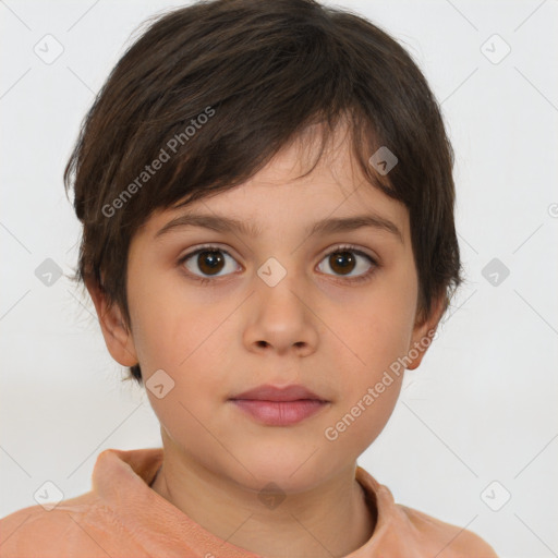 Neutral white child female with medium  brown hair and brown eyes