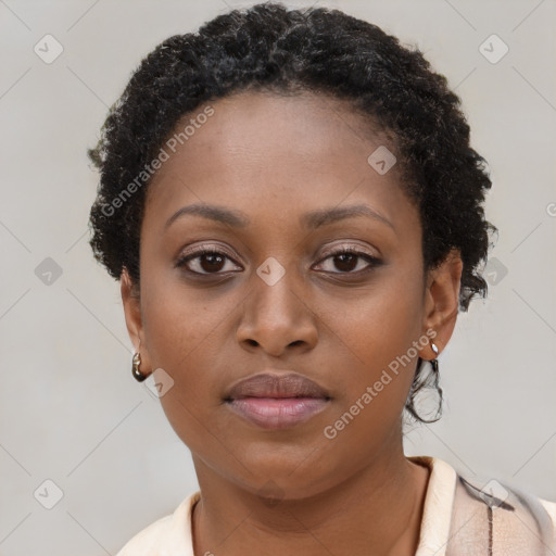 Neutral black young-adult female with short  brown hair and brown eyes