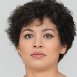 Neutral asian young-adult female with short  brown hair and brown eyes