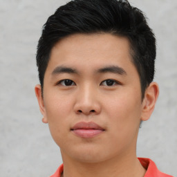 Neutral asian young-adult male with short  black hair and brown eyes