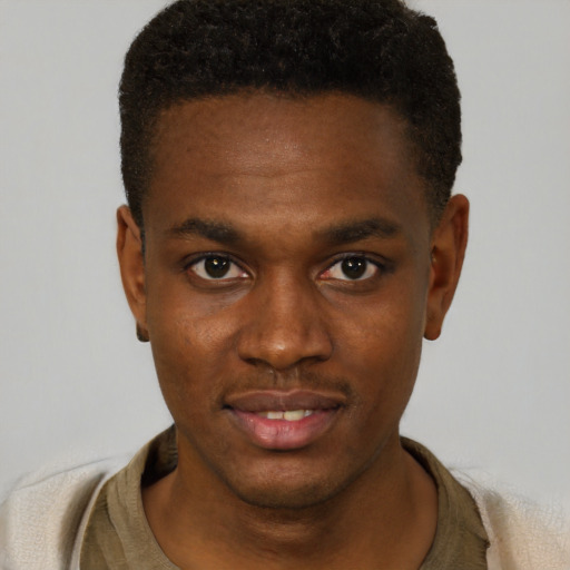 Neutral black young-adult male with short  brown hair and brown eyes