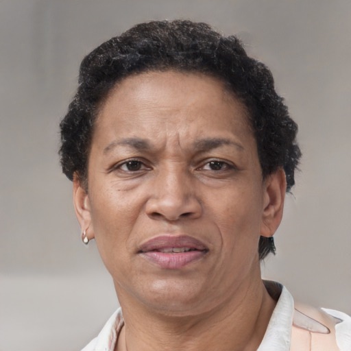 Neutral black adult female with short  brown hair and brown eyes