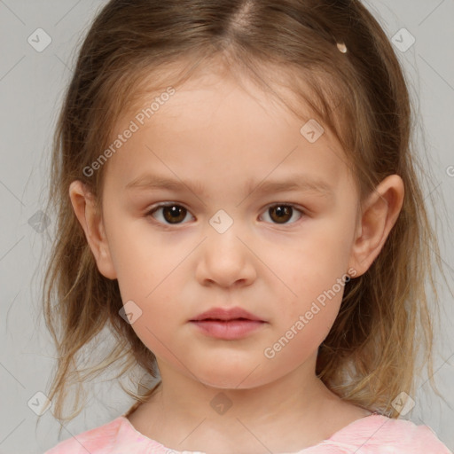 Neutral white child female with medium  brown hair and brown eyes