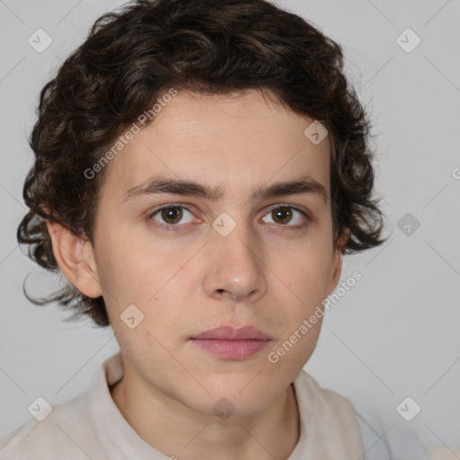 Neutral white young-adult male with medium  brown hair and brown eyes