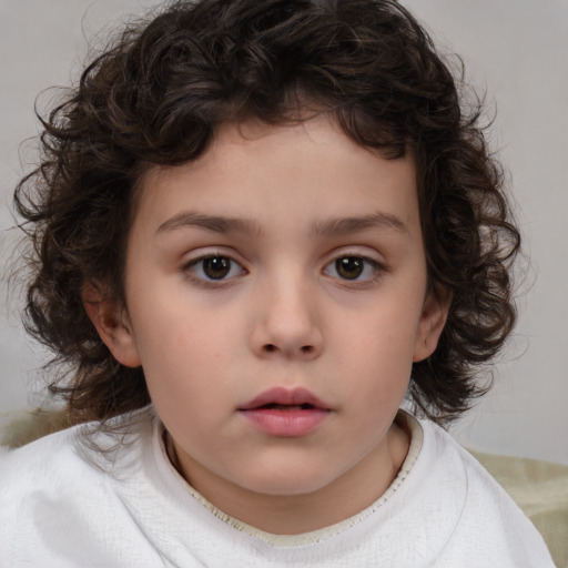 Neutral white child female with medium  brown hair and brown eyes