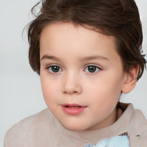 Neutral white child female with medium  brown hair and brown eyes