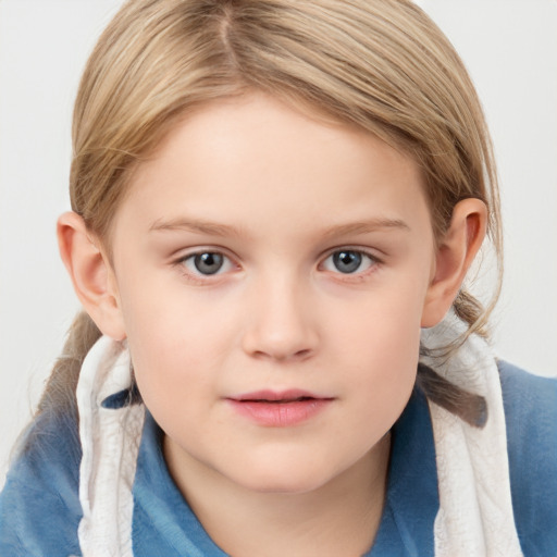 Neutral white child female with medium  brown hair and blue eyes