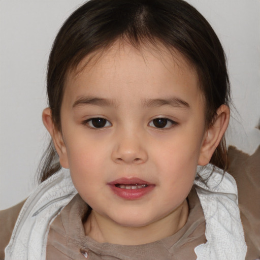 Neutral white child female with medium  brown hair and brown eyes