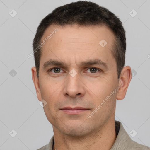 Neutral white adult male with short  brown hair and brown eyes