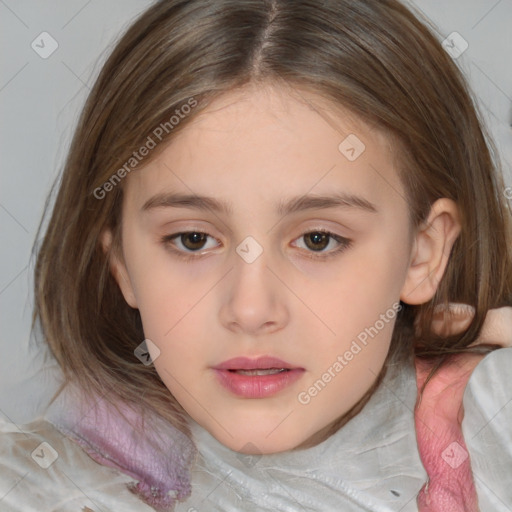 Neutral white child female with medium  brown hair and brown eyes