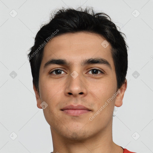 Neutral asian young-adult male with short  black hair and brown eyes