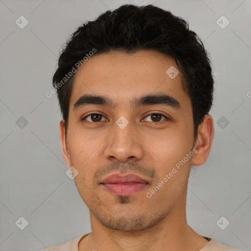 Neutral asian young-adult male with short  black hair and brown eyes