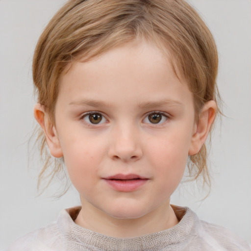 Neutral white child female with medium  brown hair and grey eyes