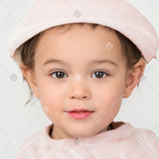 Neutral white child female with short  brown hair and brown eyes