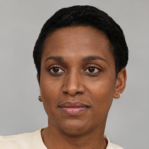 Neutral latino young-adult female with short  black hair and brown eyes