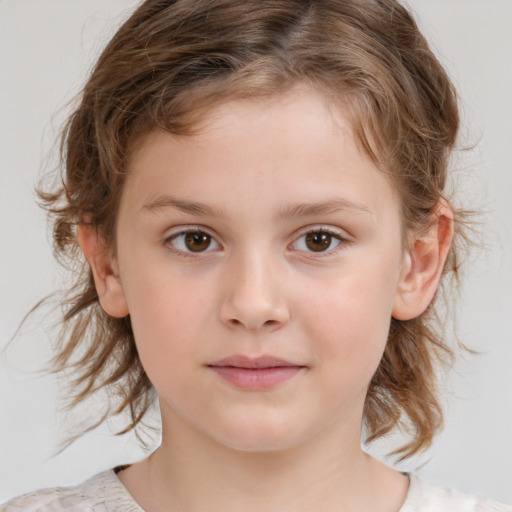 Neutral white child female with medium  brown hair and brown eyes