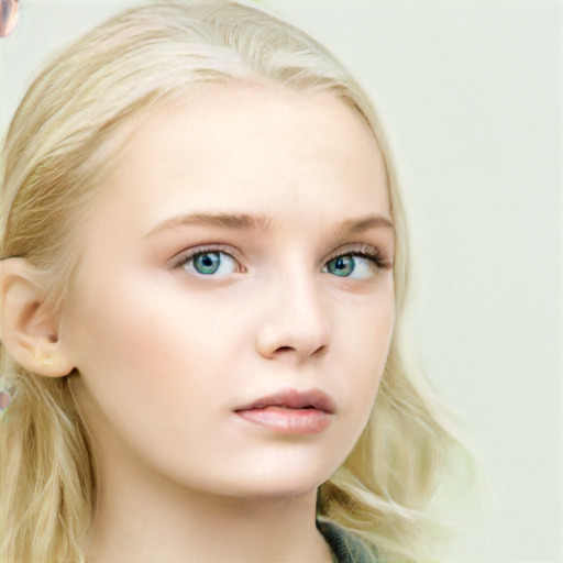 Neutral white child female with long  blond hair and blue eyes