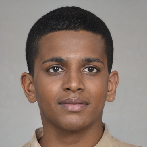 Neutral black young-adult male with short  brown hair and brown eyes