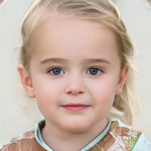 Neutral white child female with medium  blond hair and blue eyes