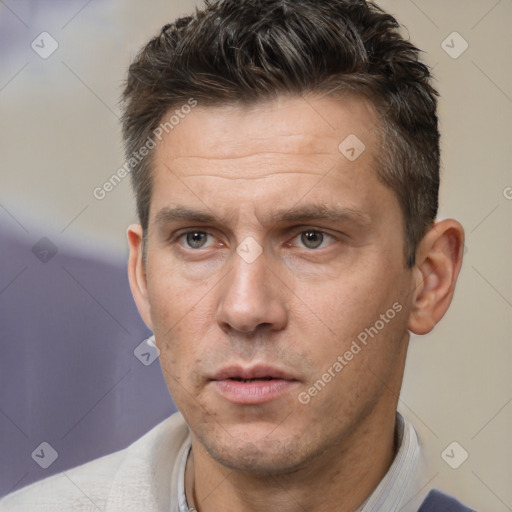 Neutral white adult male with short  brown hair and brown eyes