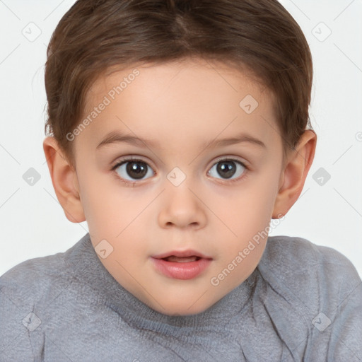 Neutral white child female with short  brown hair and brown eyes