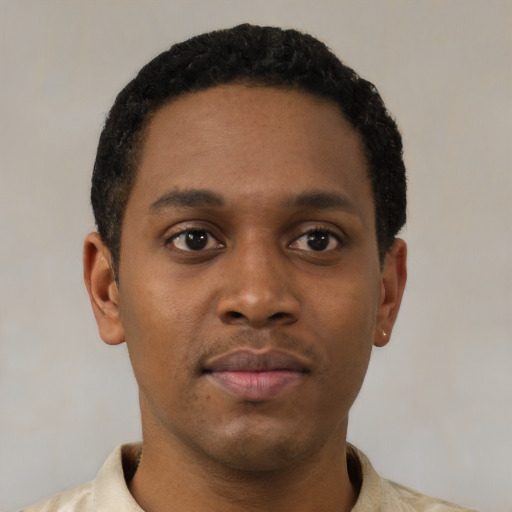 Neutral black young-adult male with short  brown hair and brown eyes