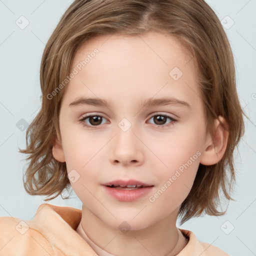 Neutral white child female with medium  brown hair and brown eyes