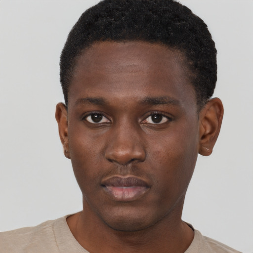 Neutral black young-adult male with short  brown hair and brown eyes