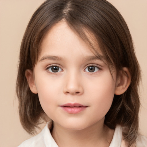 Neutral white child female with medium  brown hair and brown eyes