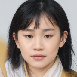 Neutral asian young-adult female with medium  brown hair and brown eyes