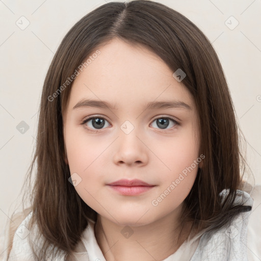 Neutral white child female with medium  brown hair and brown eyes