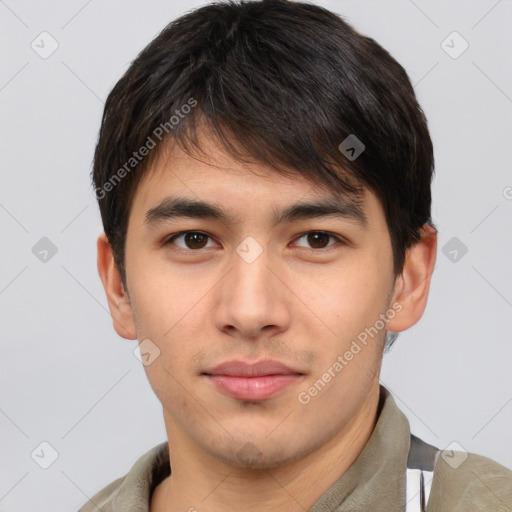 Neutral asian young-adult male with short  brown hair and brown eyes