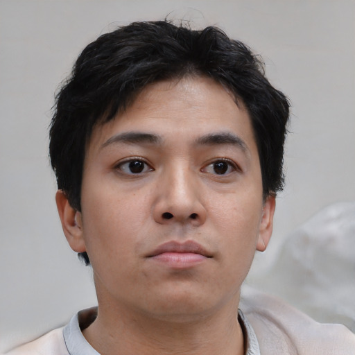 Neutral asian young-adult male with short  brown hair and brown eyes