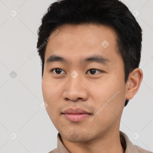 Neutral asian young-adult male with short  black hair and brown eyes