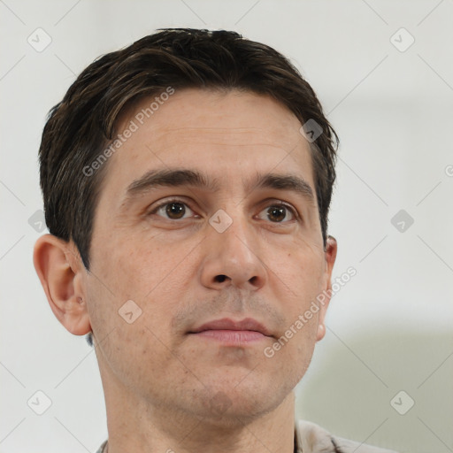 Neutral white adult male with short  brown hair and brown eyes