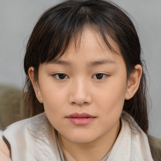 Neutral asian child female with medium  brown hair and brown eyes