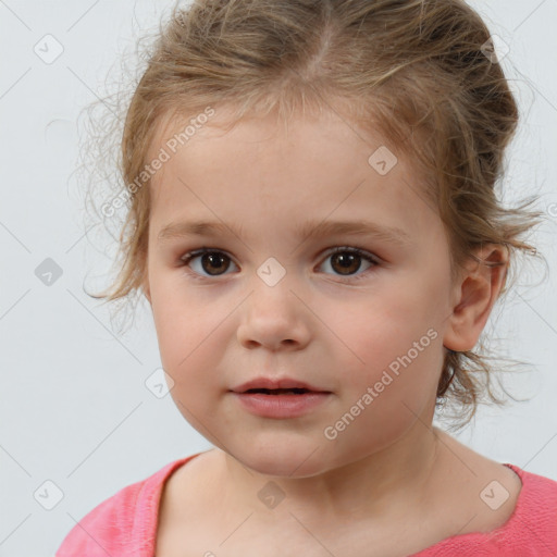 Neutral white child female with medium  brown hair and brown eyes