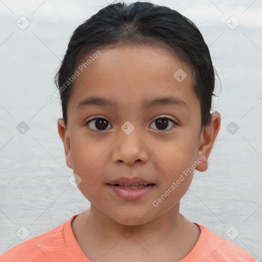 Neutral white child female with short  brown hair and brown eyes