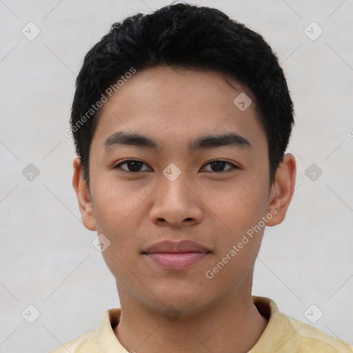 Neutral asian young-adult male with short  black hair and brown eyes