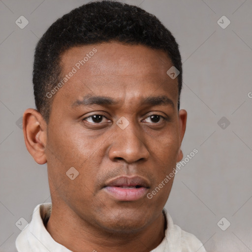 Neutral latino young-adult male with short  brown hair and brown eyes
