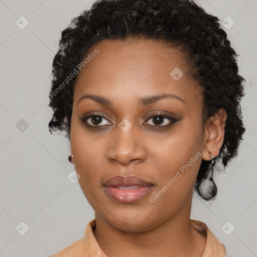 Neutral black young-adult female with short  black hair and brown eyes