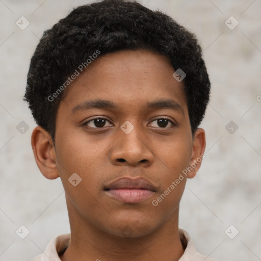 Neutral black young-adult male with short  brown hair and brown eyes