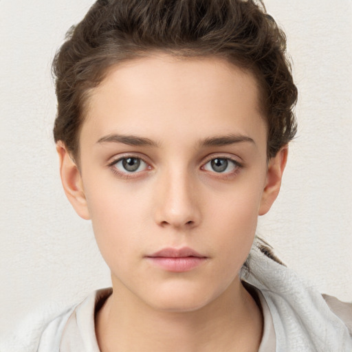 Neutral white child female with short  brown hair and brown eyes