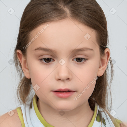 Neutral white child female with medium  brown hair and brown eyes