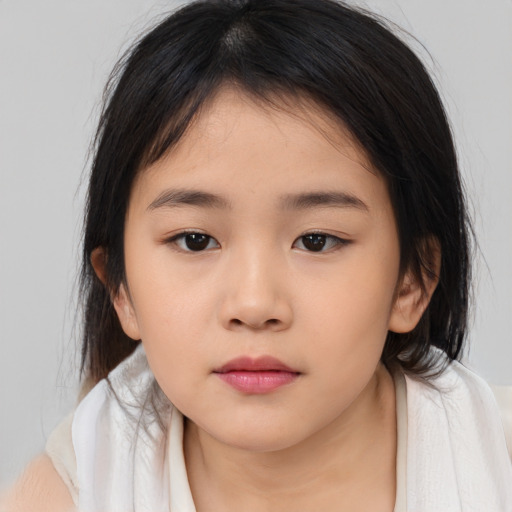 Neutral asian child female with medium  brown hair and brown eyes