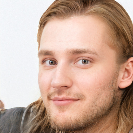 Neutral white young-adult male with short  brown hair and blue eyes