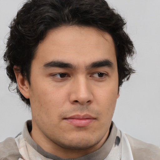 Neutral latino young-adult male with short  brown hair and brown eyes