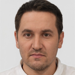 Neutral white adult male with short  brown hair and brown eyes